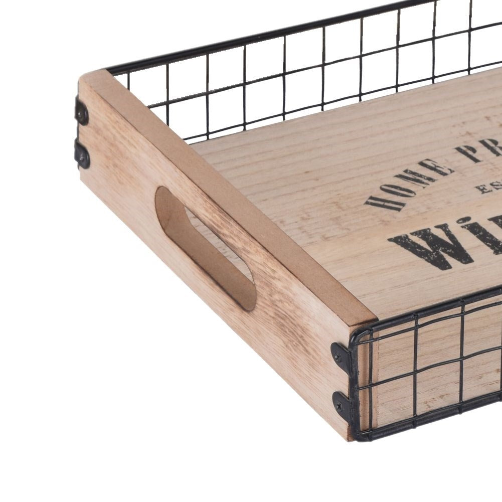 Serving tray in wood and metal with comfortable handles