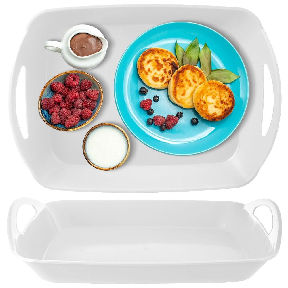 Serving tray white with handles 43.5x31.5x9 cm