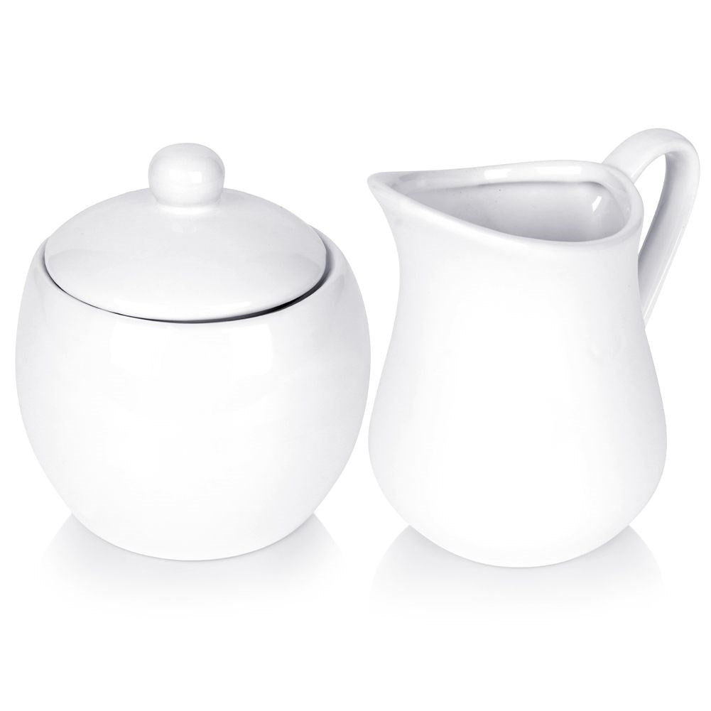 Set for sugar and milk in white porcelain, bowl and jug