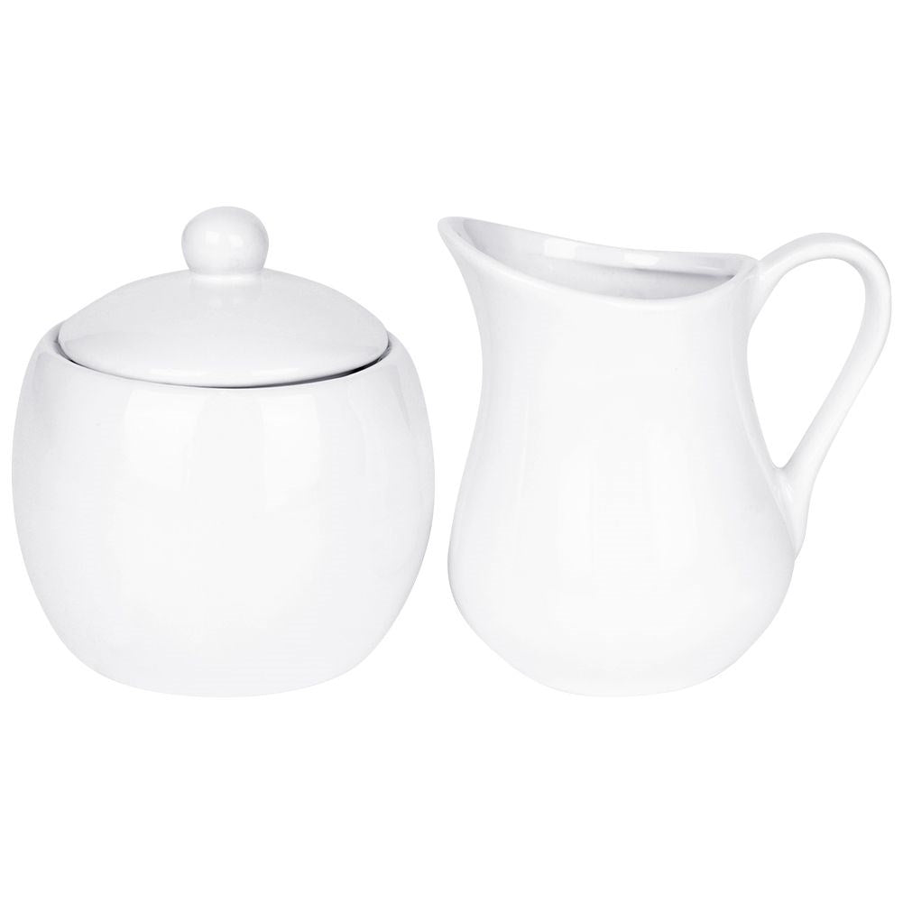 Set for sugar and milk in white porcelain, bowl and jug
