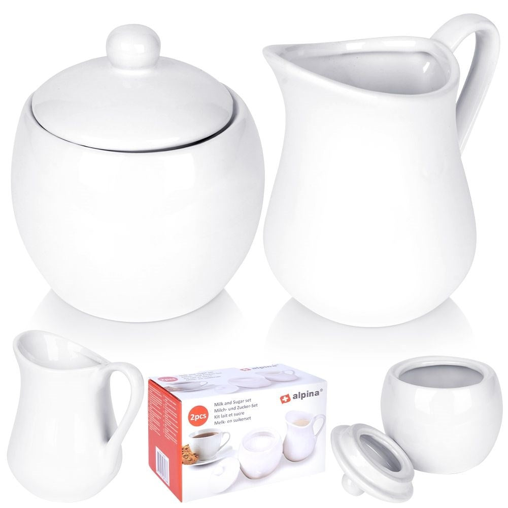 Set for sugar and milk in white porcelain, bowl and jug