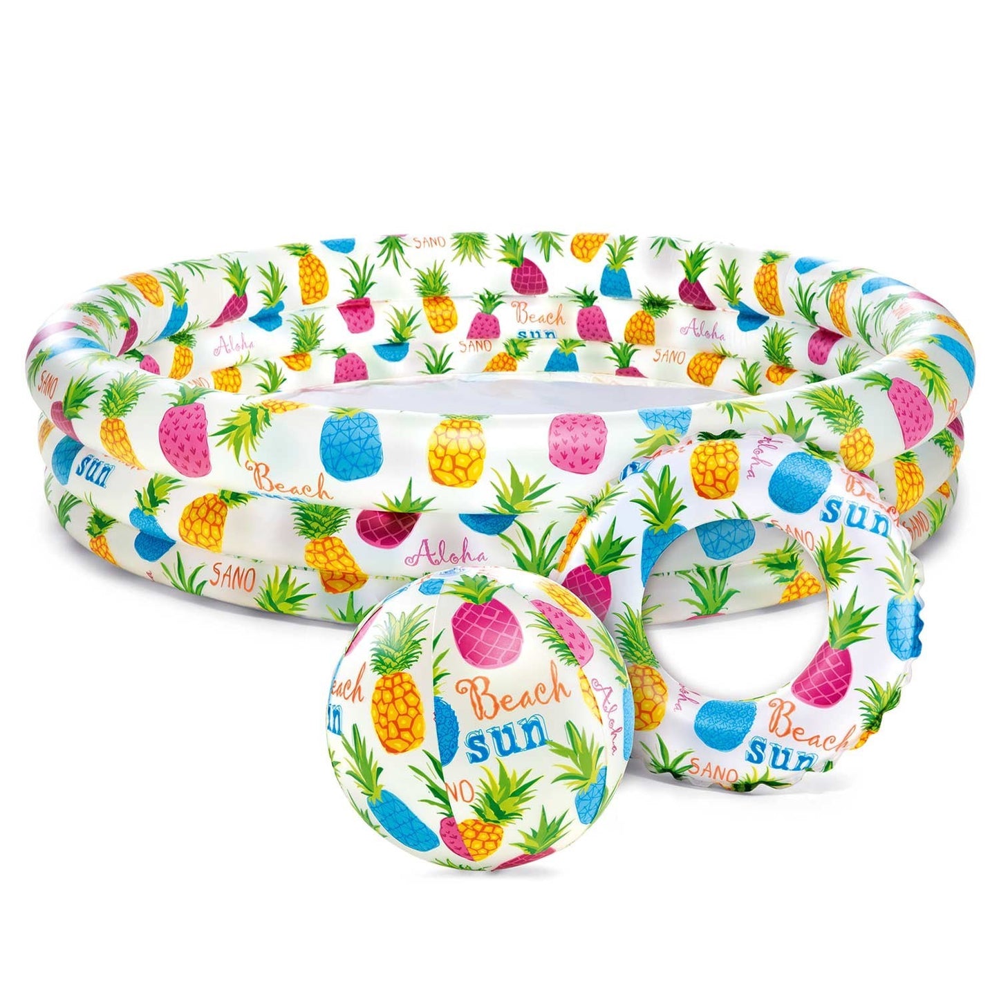 Set: inflatable pool 132 x 28 cm + ball and ring INTEX 59469
