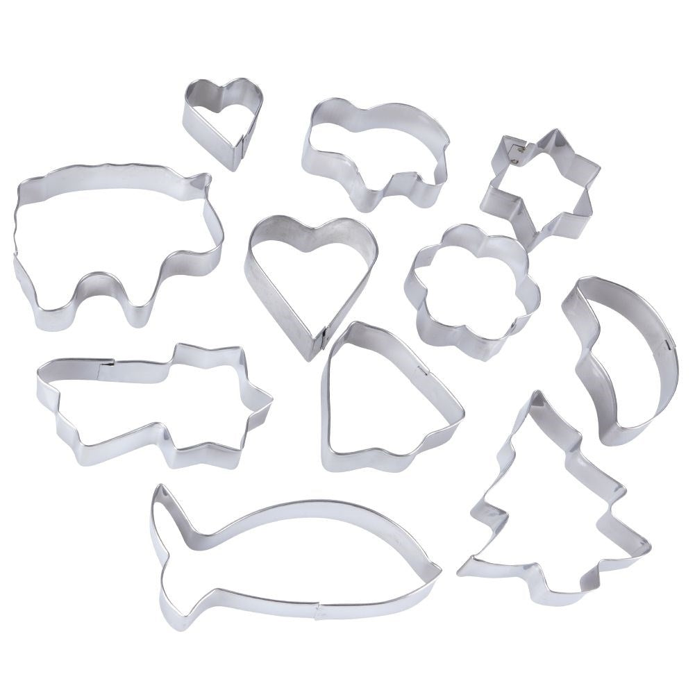 Set of 10 Christmas cookie molds in durable aluminum