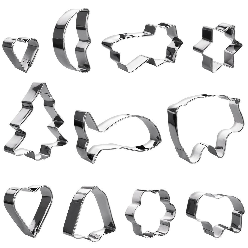Set of 10 Christmas cookie molds in durable aluminum