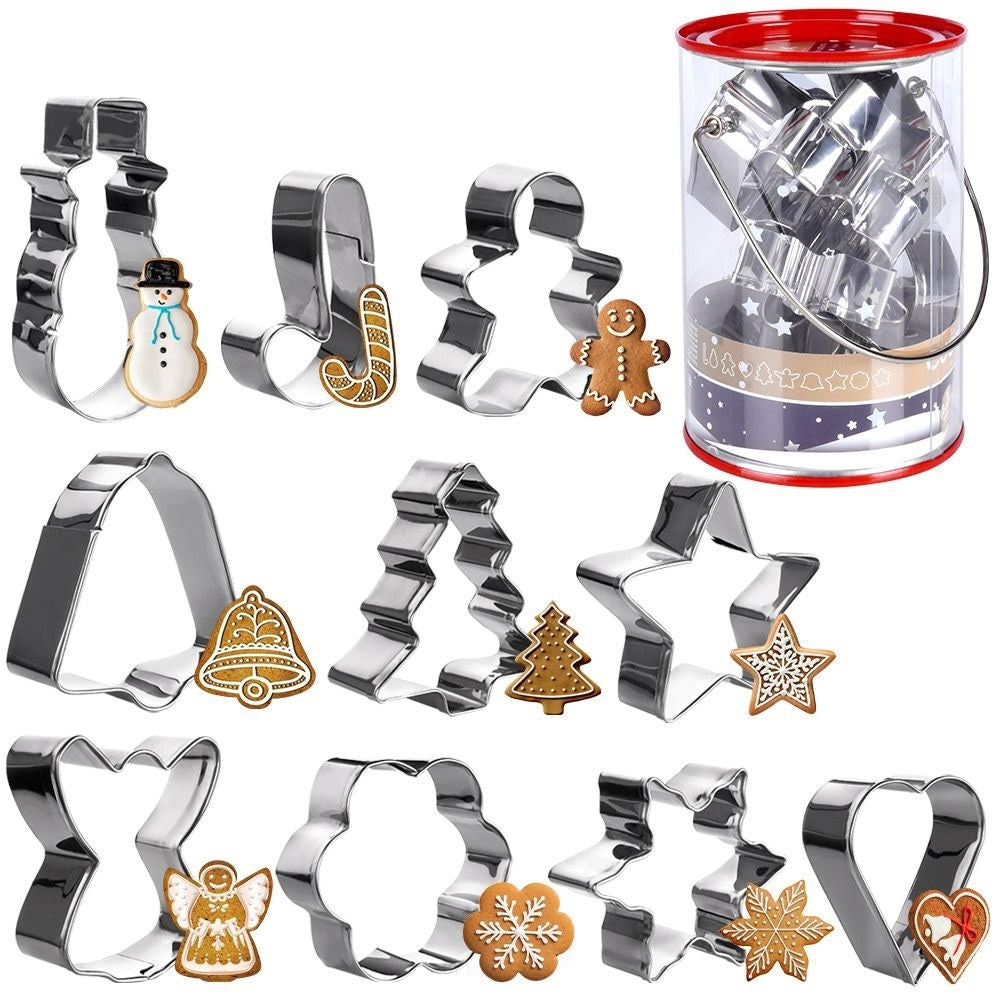 Set of 10 Christmas gingerbread molds in stainless steel