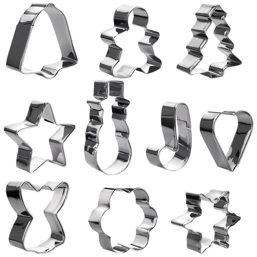 Set of 10 Christmas gingerbread molds in stainless steel