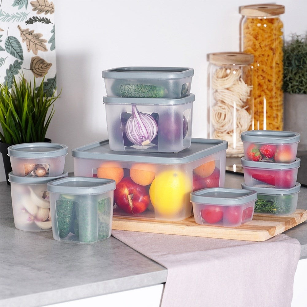Set of 10 kitchen containers in 8 sizes, dishwasher/freezer safe
