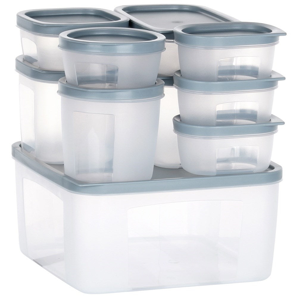 Set of 10 kitchen containers in 8 sizes, dishwasher/freezer safe