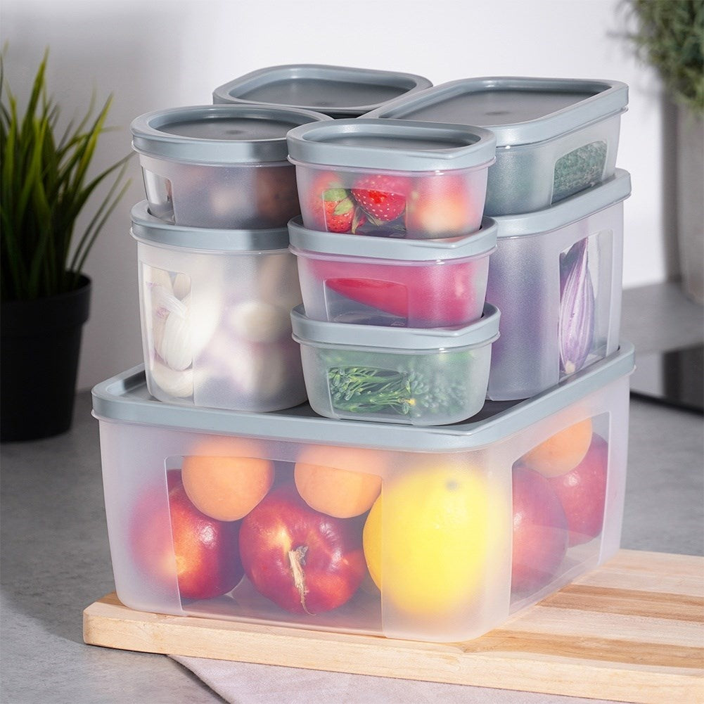 Set of 10 kitchen containers in 8 sizes, dishwasher/freezer safe