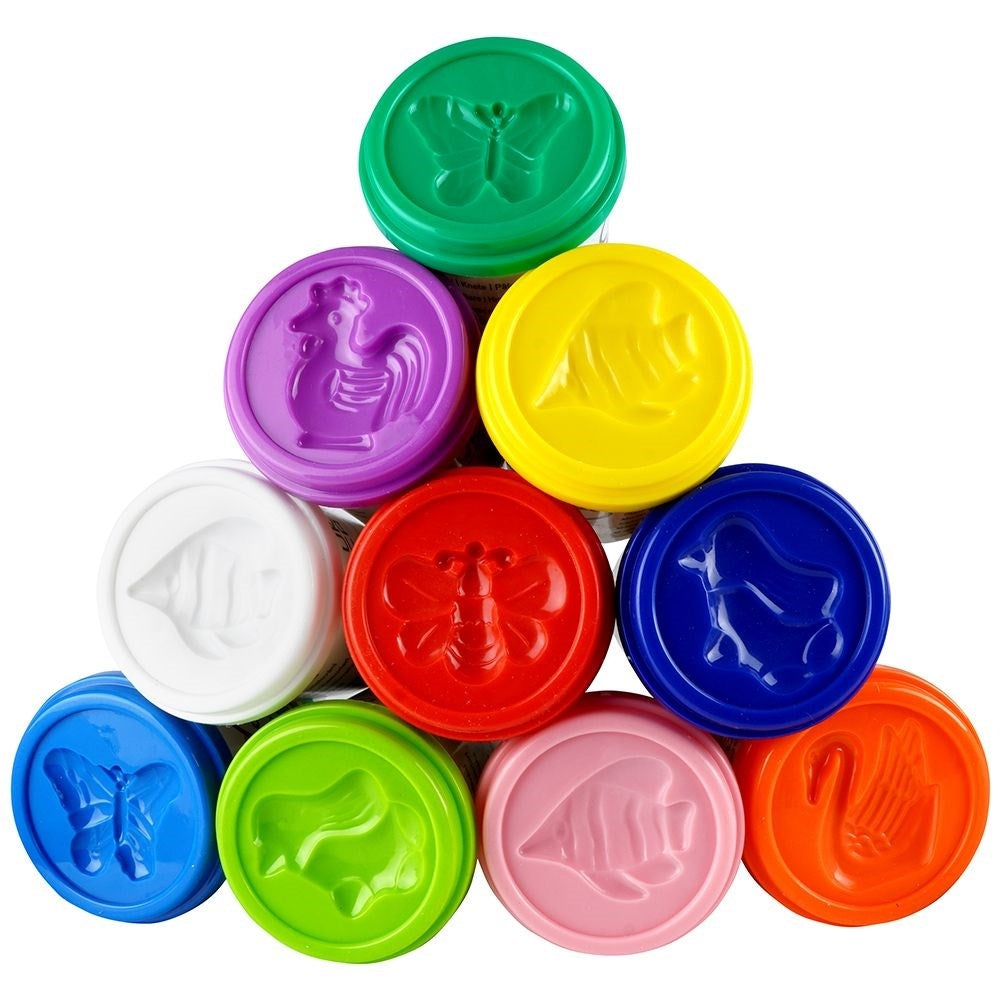 Set of 10 large modeling jars in vibrant colors and animal lids