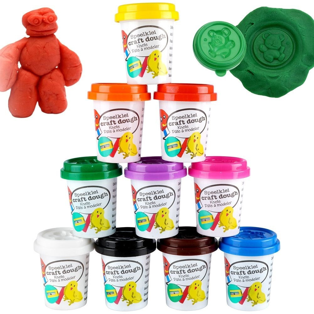 Set of 10 large modeling jars with figure lids in vibrant colors