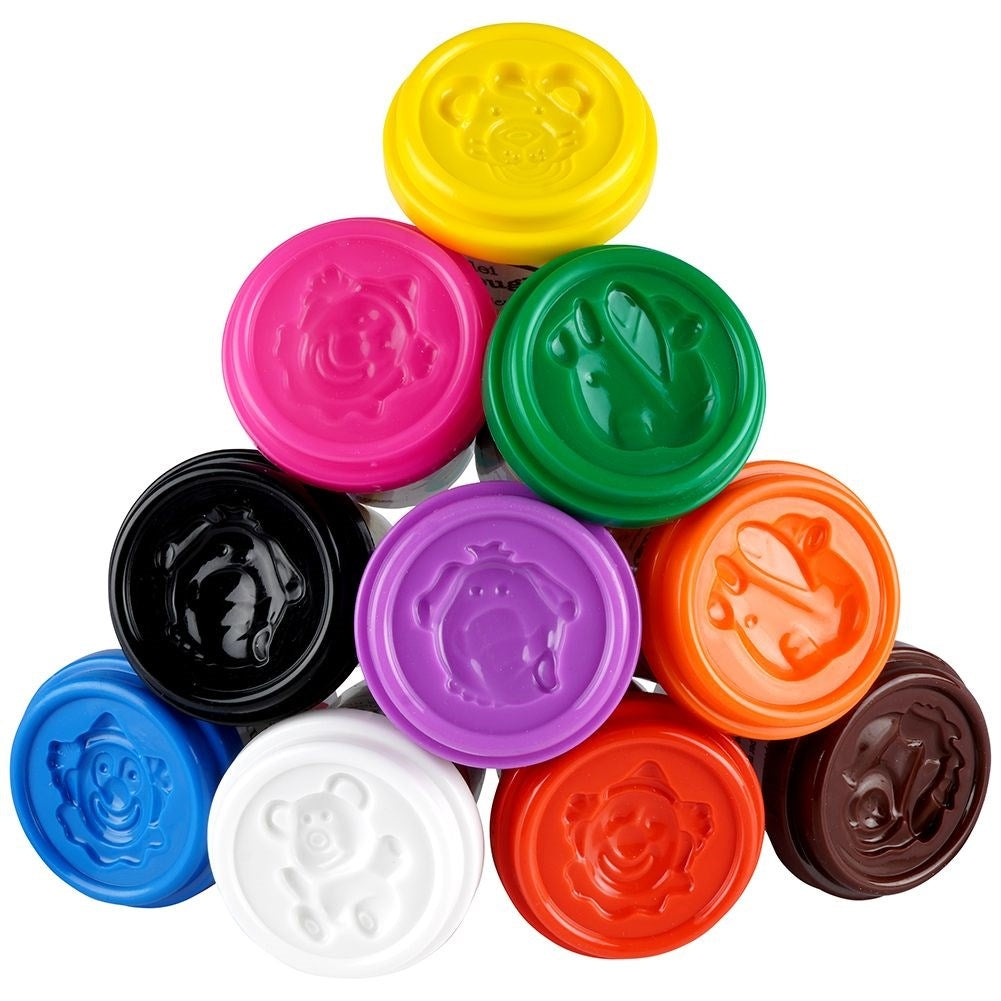Set of 10 large modeling jars with figure lids in vibrant colors