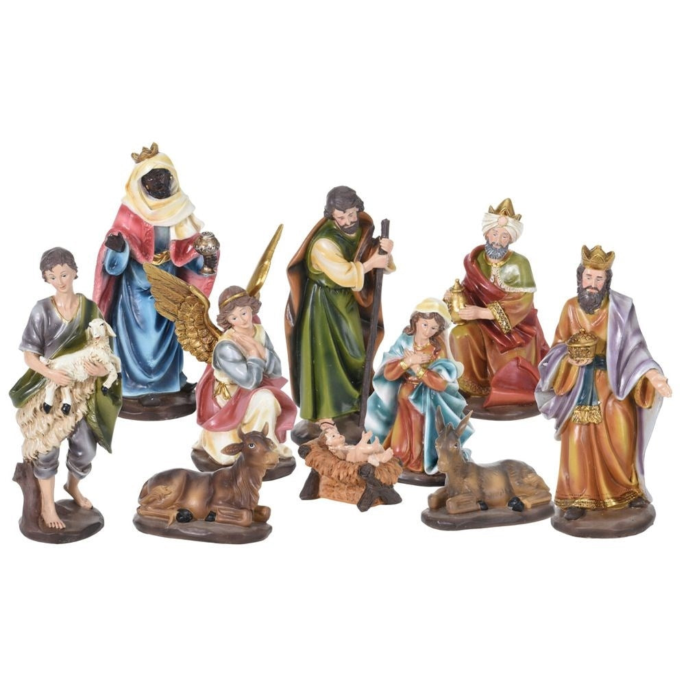 Set of 10 nativity figures: Holy Family, Wise Men, animals