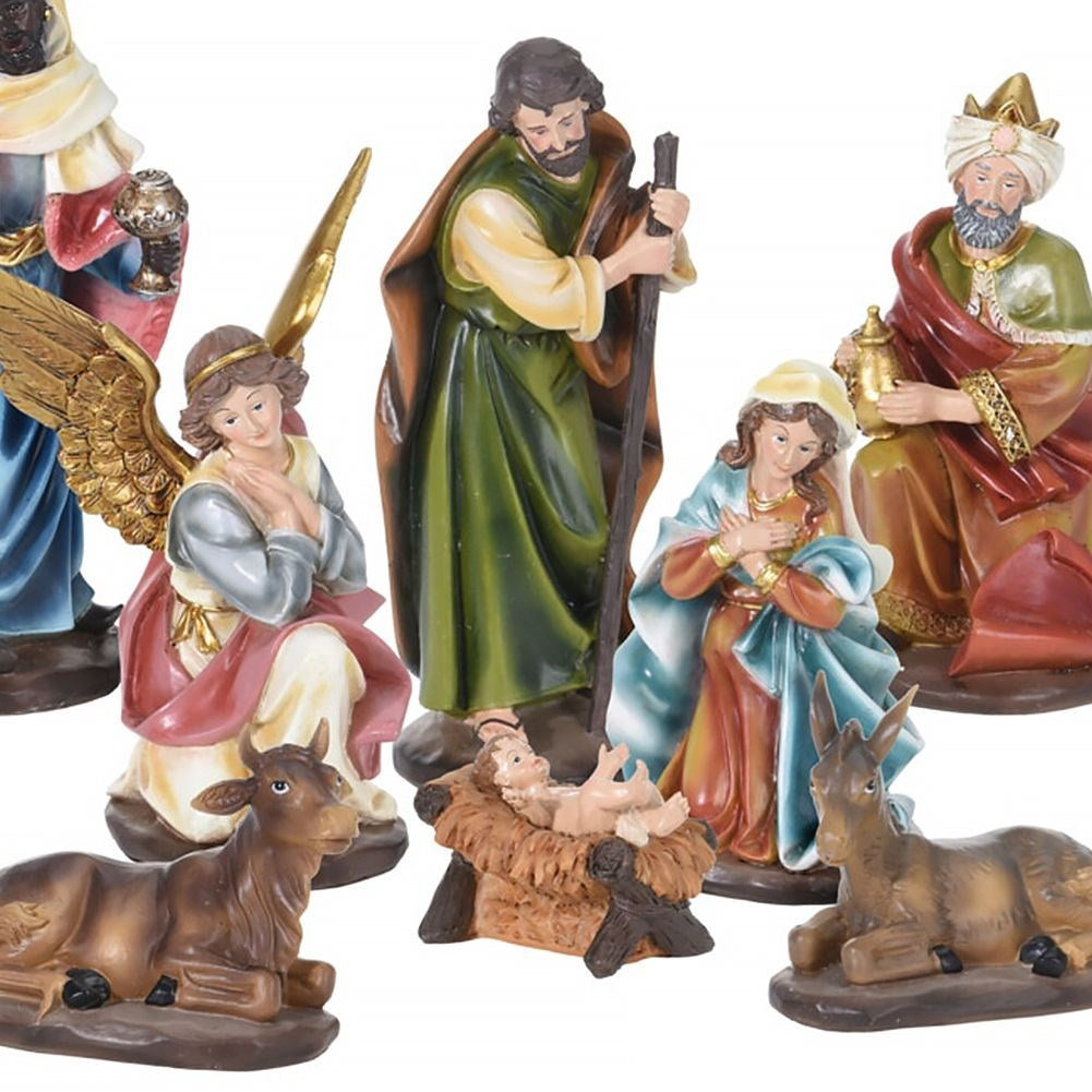 Set of 10 nativity figures: Holy Family, Wise Men, animals