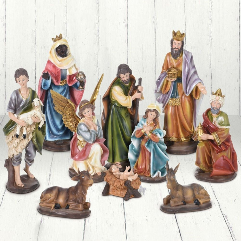 Set of 10 nativity figures: Holy Family, Wise Men, animals