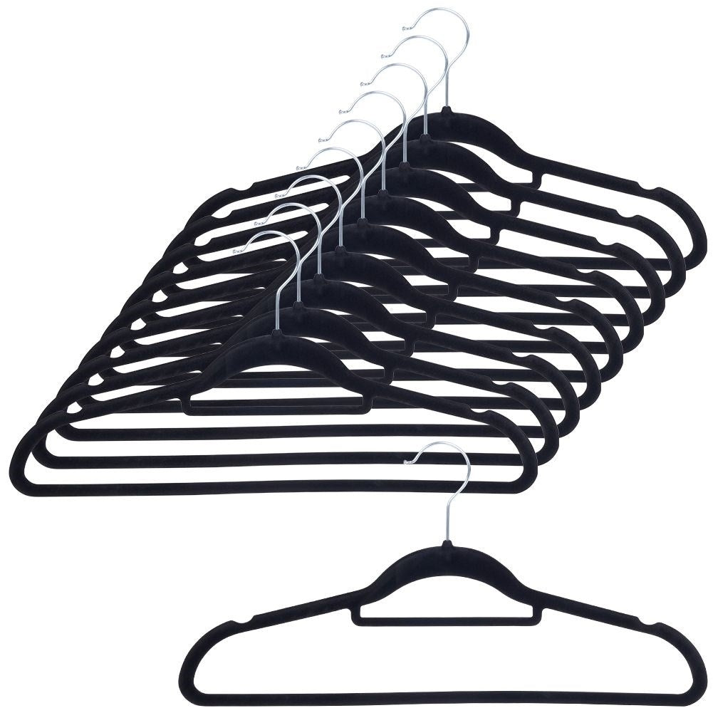 Set of 10 rotating clothes hangers in black velvet
