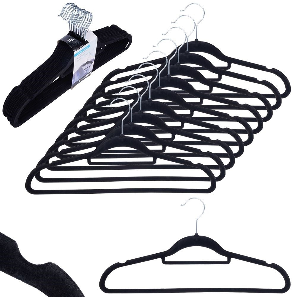 Set of 10 rotating clothes hangers in black velvet
