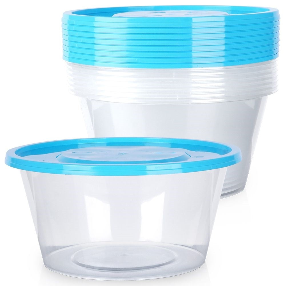 Set of 10 round food boxes, 650 ml, fridge & microwave safe