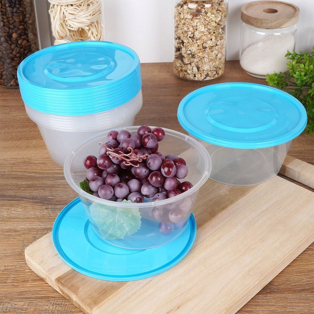 Set of 10 round food boxes, 650 ml, fridge & microwave safe