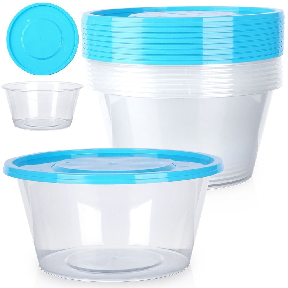 Set of 10 round food boxes, 650 ml, fridge & microwave safe
