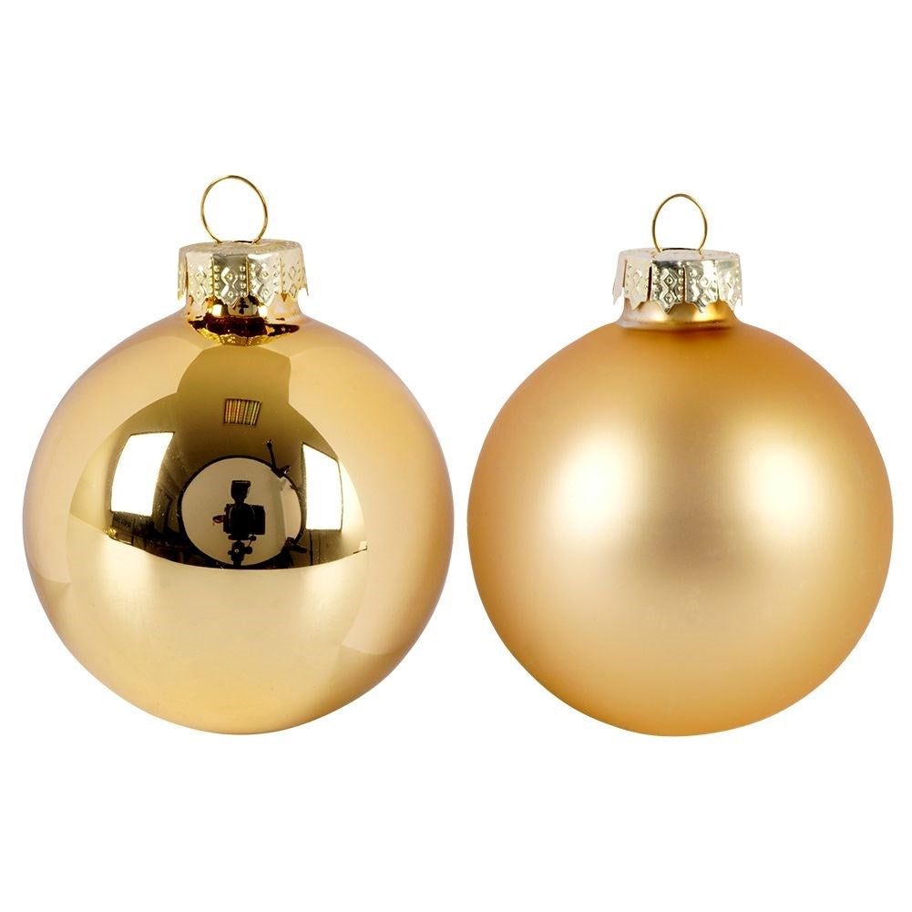 Set of 12 Golden Christmas Tree Balls in Glass, Matt and Shiny