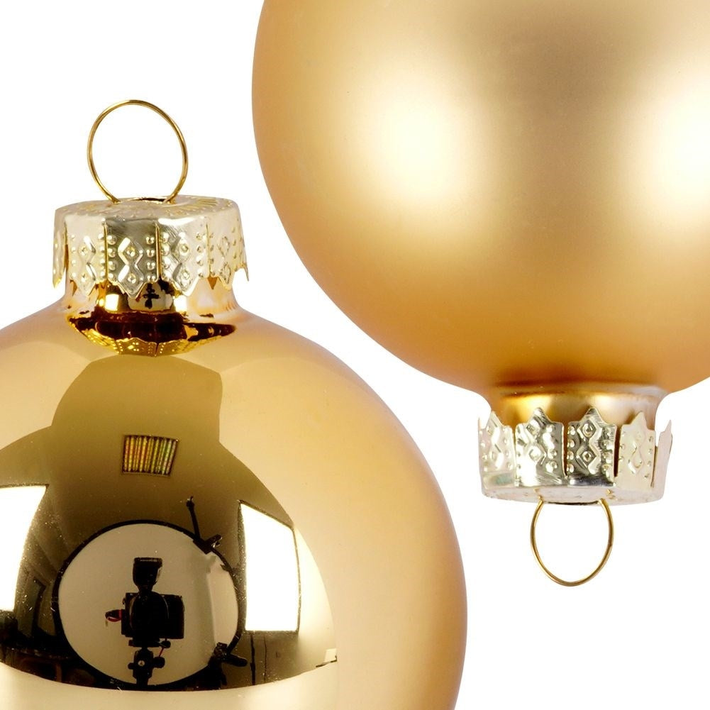 Set of 12 Golden Christmas Tree Balls in Glass, Matt and Shiny