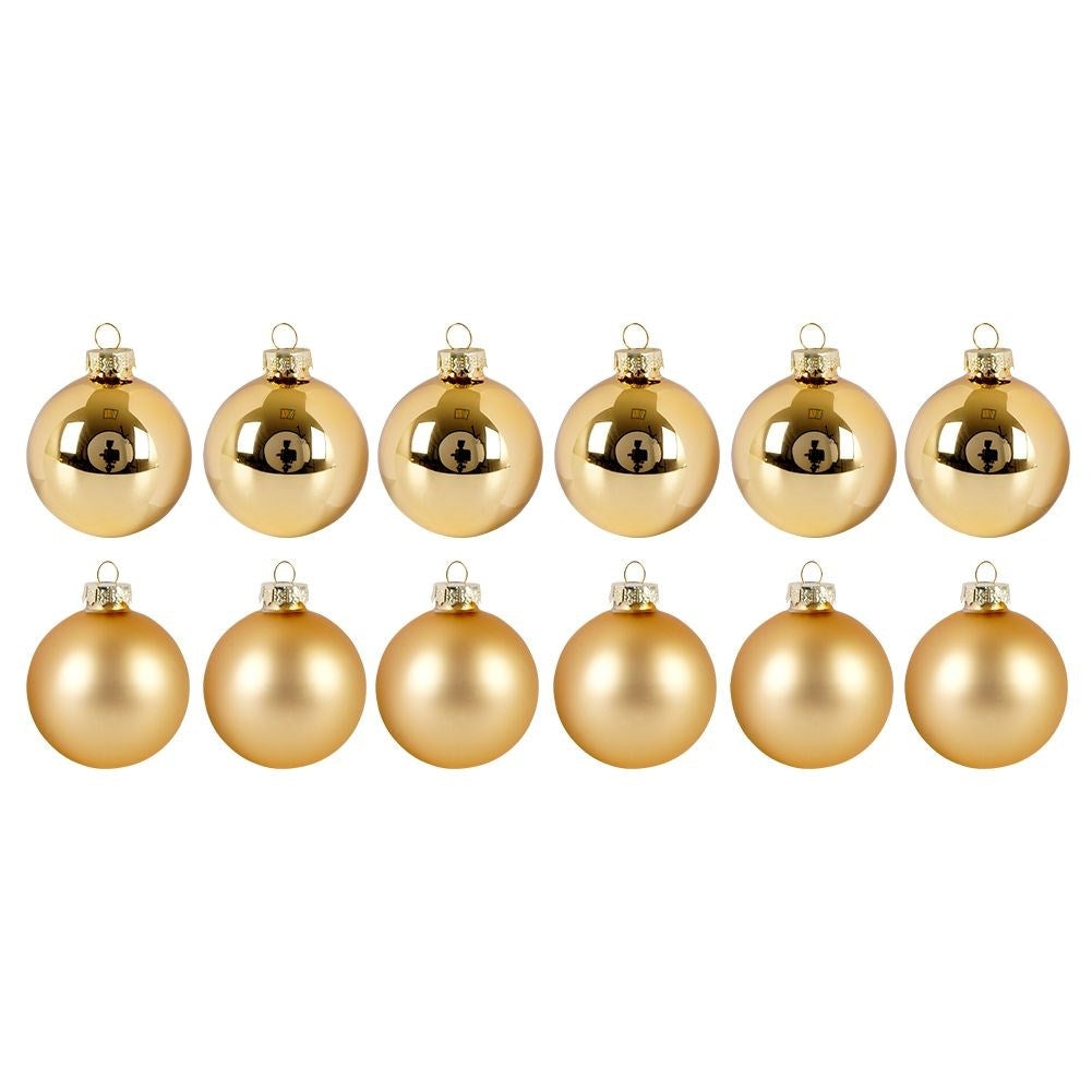 Set of 12 Golden Christmas Tree Balls in Glass, Matt and Shiny