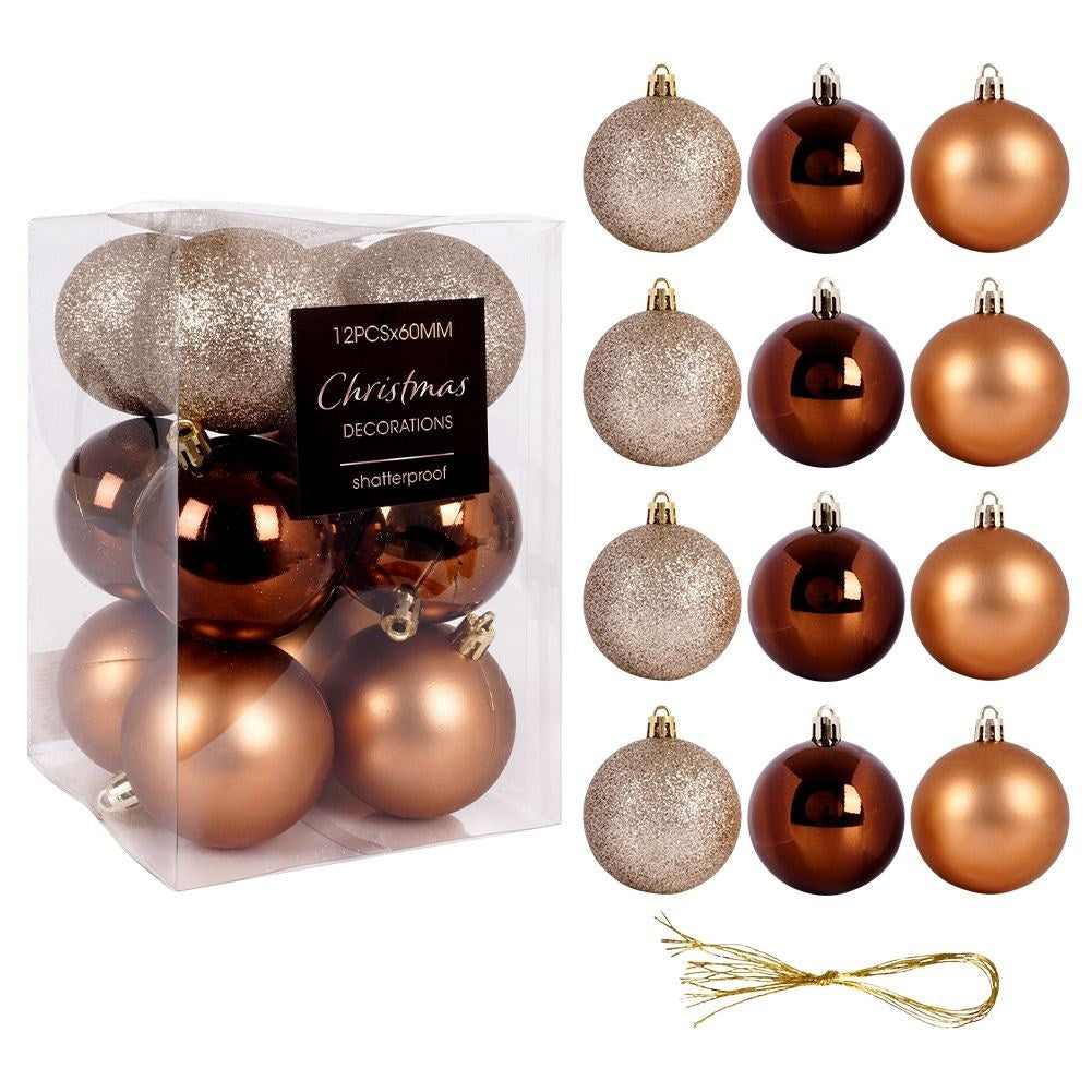 Set of 12 Unbreakable Christmas Baubles in Amber