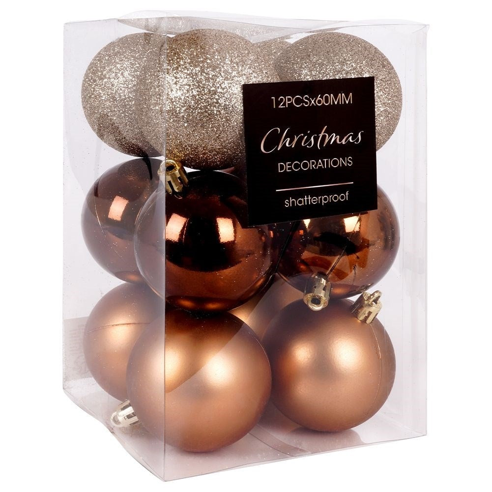 Set of 12 Unbreakable Christmas Baubles in Amber