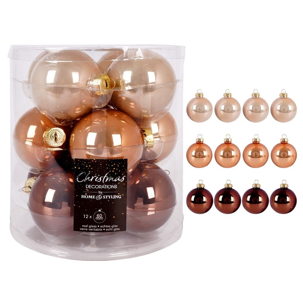 Set of 12 amber glass Christmas tree balls