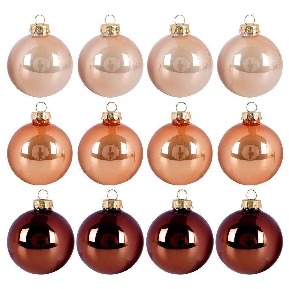 Set of 12 amber glass Christmas tree balls