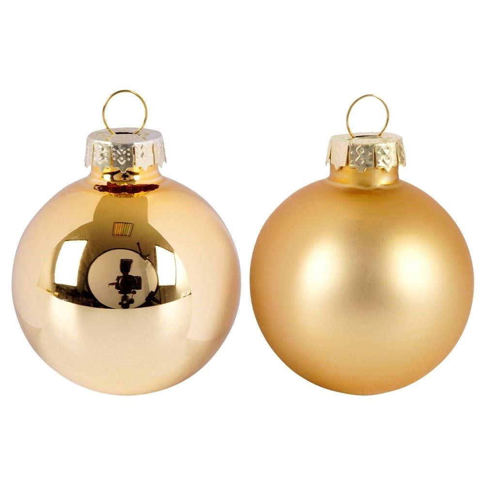 Set of 12 decorative golden Christmas tree balls in glass