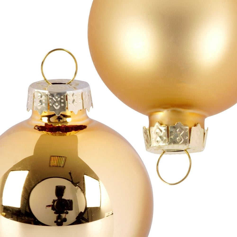 Set of 12 decorative golden Christmas tree balls in glass