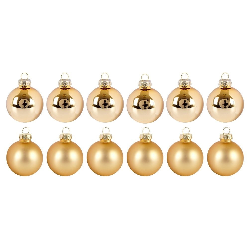 Set of 12 decorative golden Christmas tree balls in glass