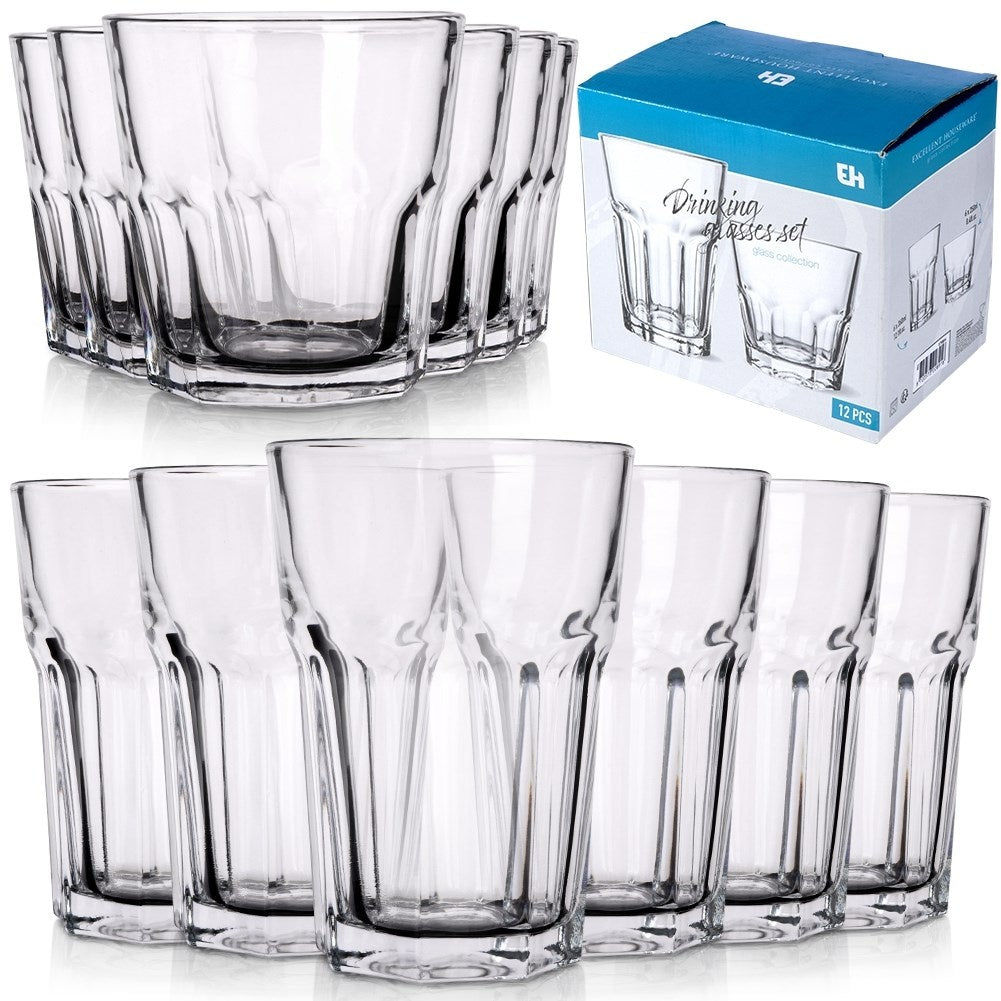 Set of 12 glasses: 6 pcs 230 ml and 6 pcs 330 ml, thick glass
