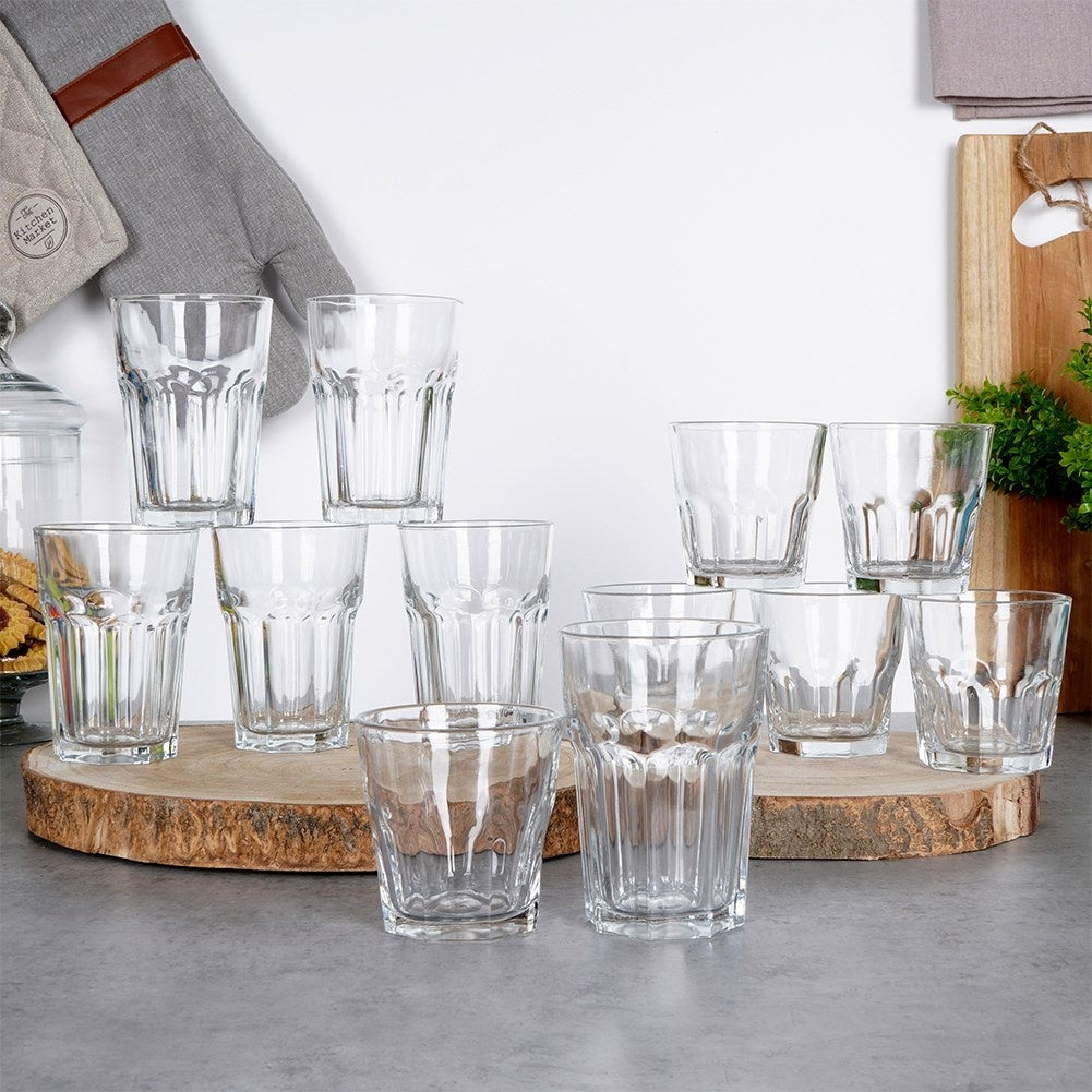 Set of 12 glasses: 6 pcs 230 ml and 6 pcs 330 ml, thick glass