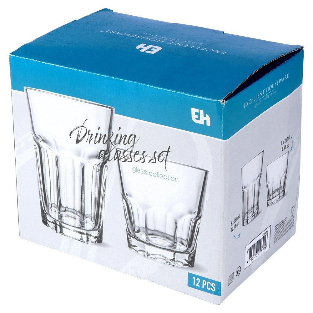 Set of 12 glasses: 6 pcs 230 ml and 6 pcs 330 ml, thick glass