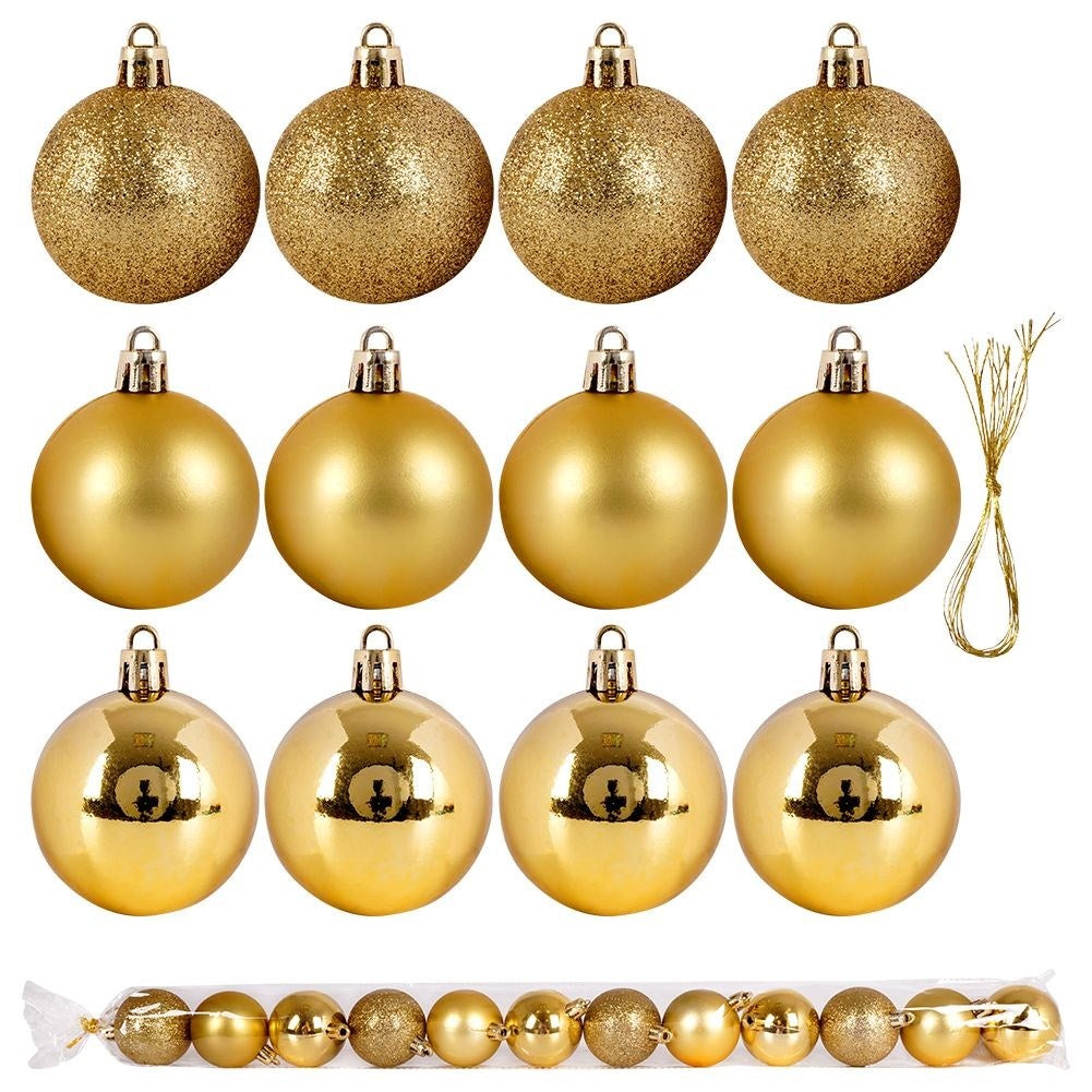 Set of 12 unbreakable Christmas tree balls in gold