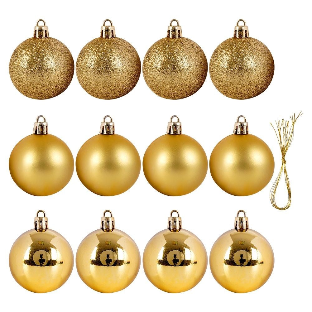 Set of 12 unbreakable Christmas tree balls in gold
