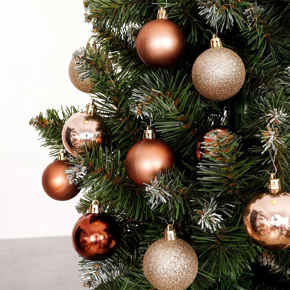 Set of 12 unbreakable Christmas tree balls in gold - sparkling, matte, shiny
