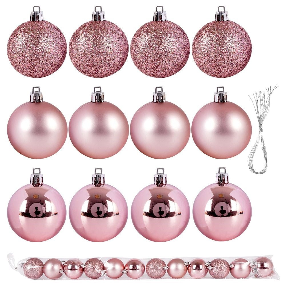 Set of 12 unbreakable Christmas tree balls in pink