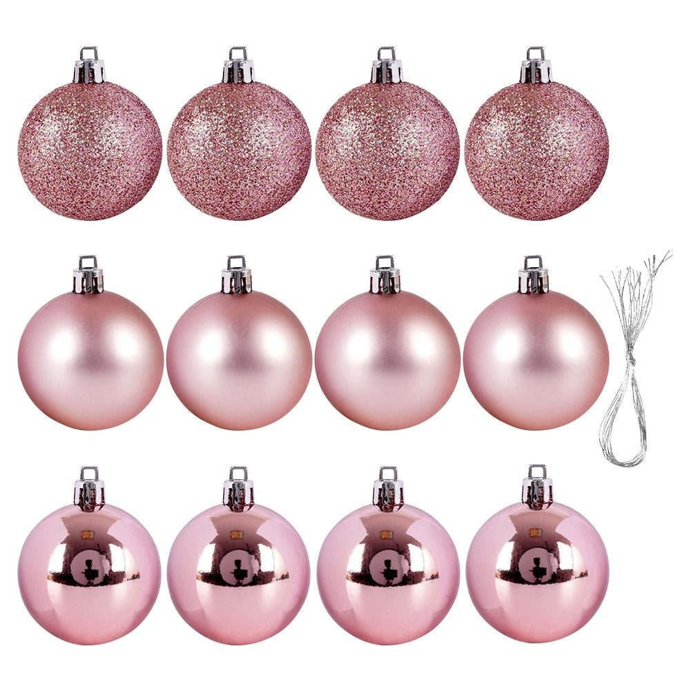 Set of 12 unbreakable Christmas tree balls in pink