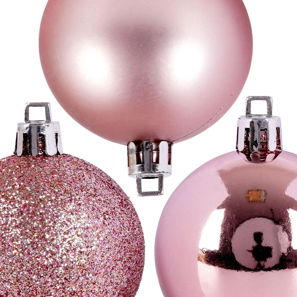 Set of 12 unbreakable Christmas tree balls in pink
