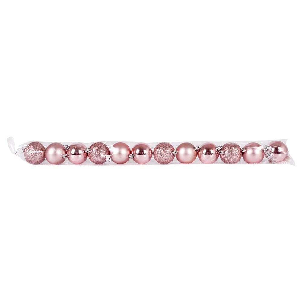 Set of 12 unbreakable Christmas tree balls in pink
