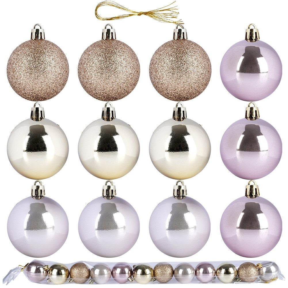 Set of 12 unbreakable Christmas tree balls in pink and gold