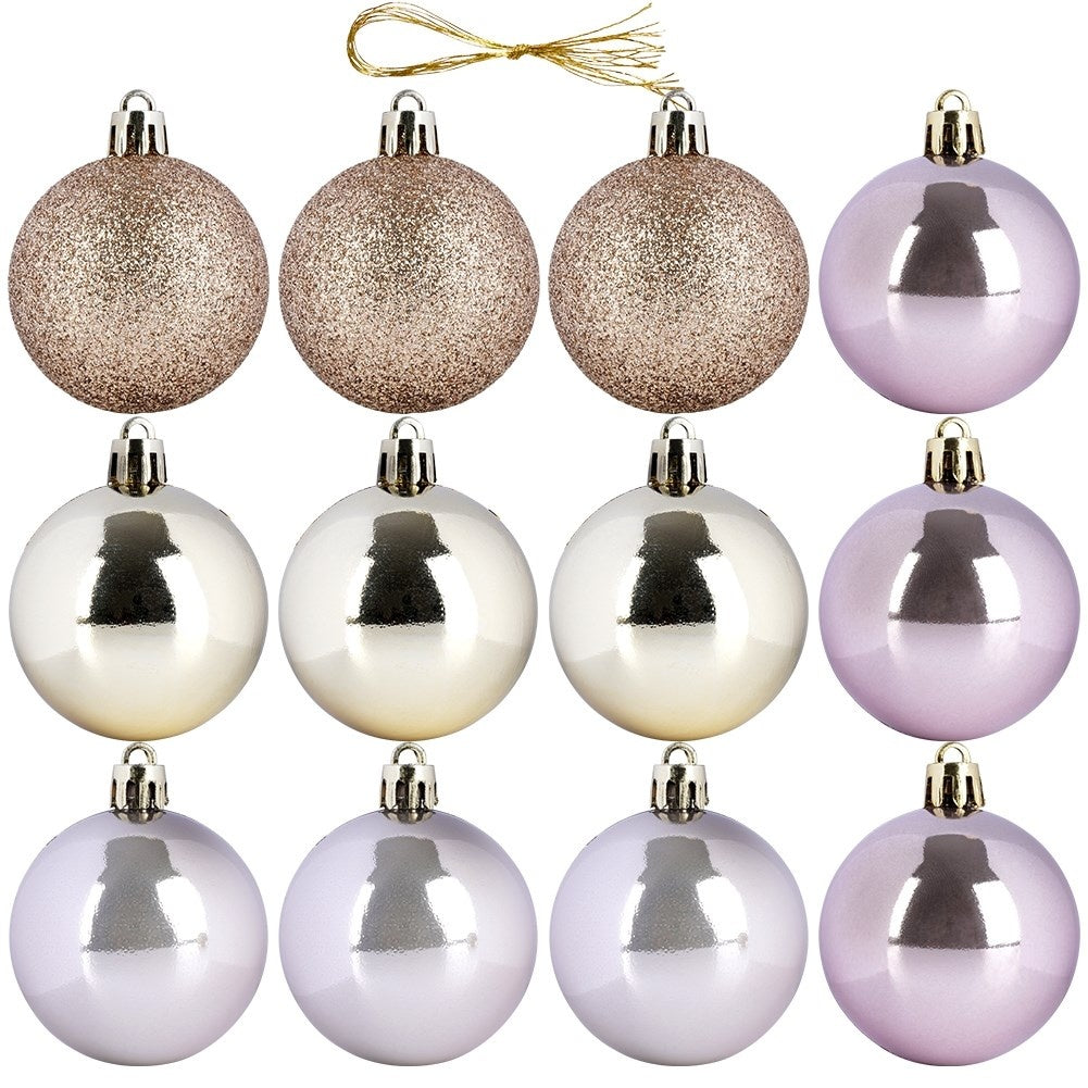 Set of 12 unbreakable Christmas tree balls in pink and gold