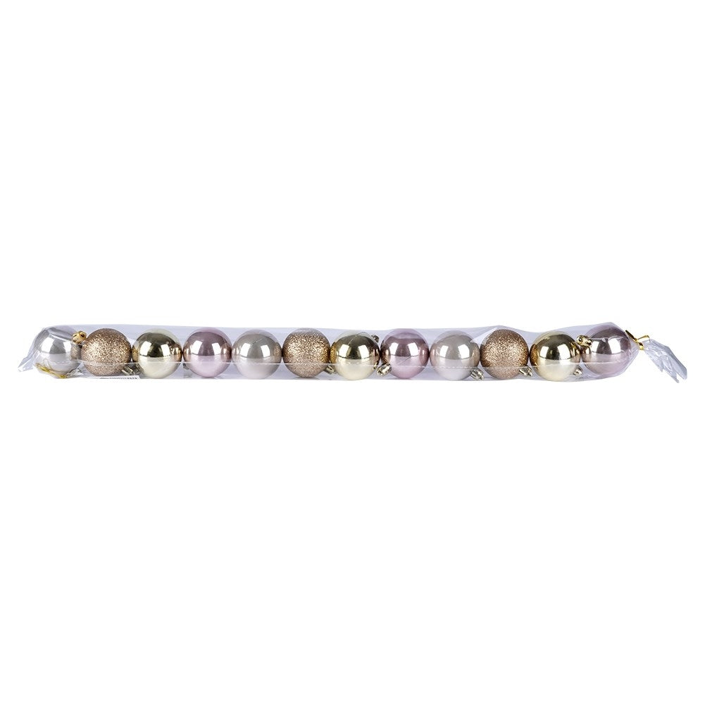 Set of 12 unbreakable Christmas tree balls in pink and gold