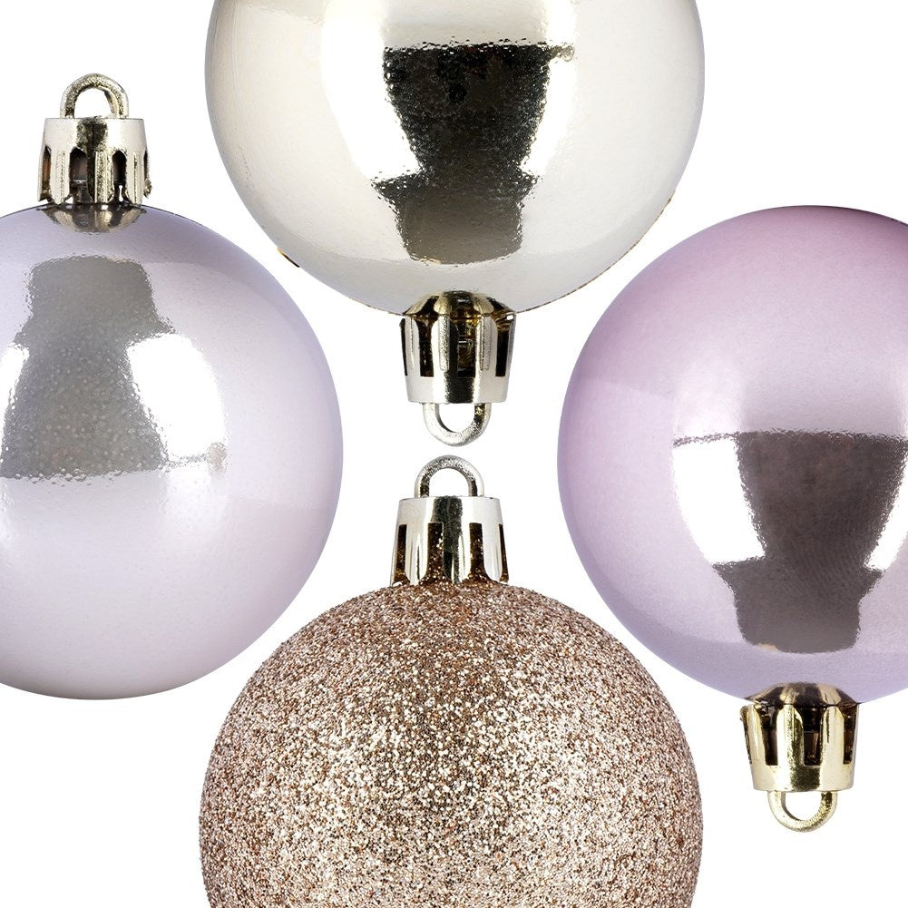Set of 12 unbreakable Christmas tree balls in pink and gold