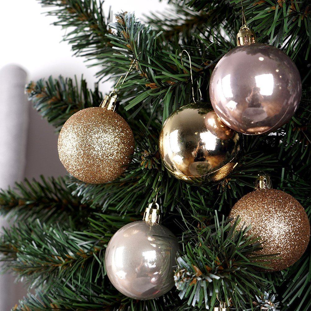Set of 12 unbreakable Christmas tree balls in pink and gold