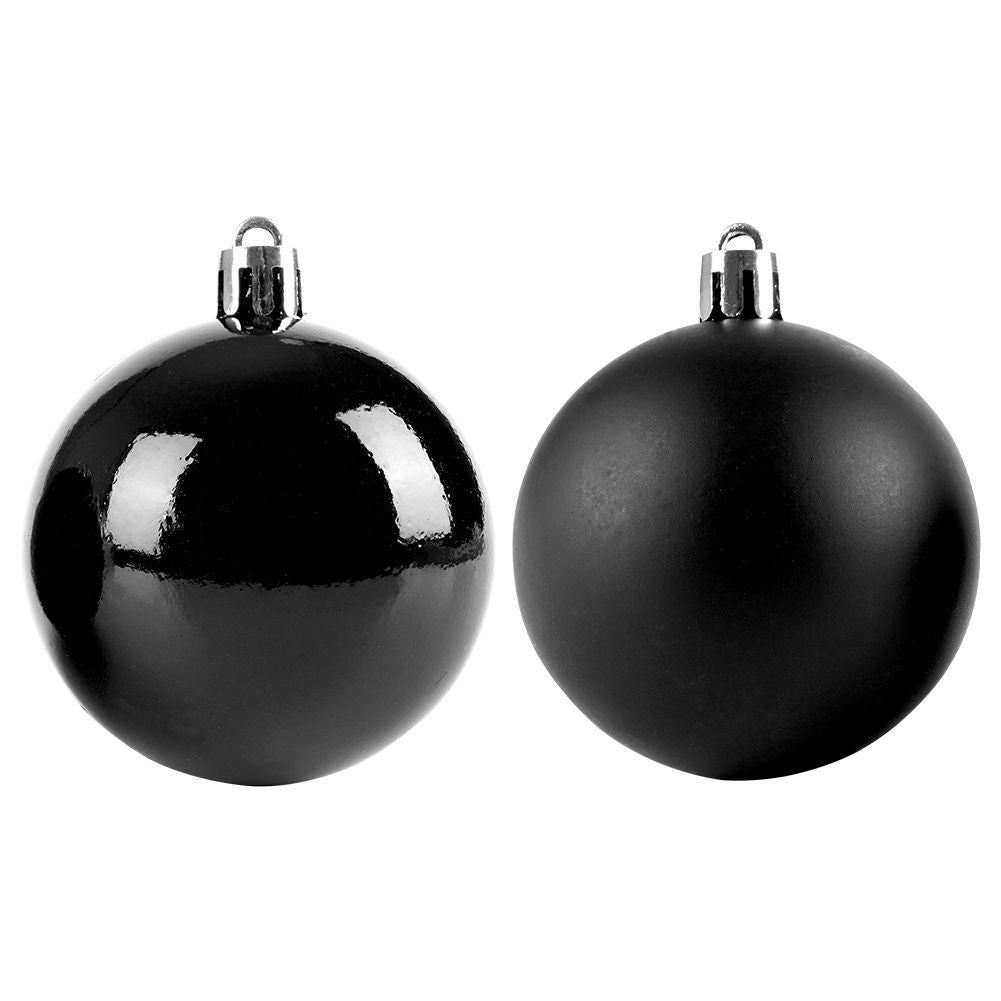 Set of 12 unbreakable black Christmas tree balls, matte & glossy